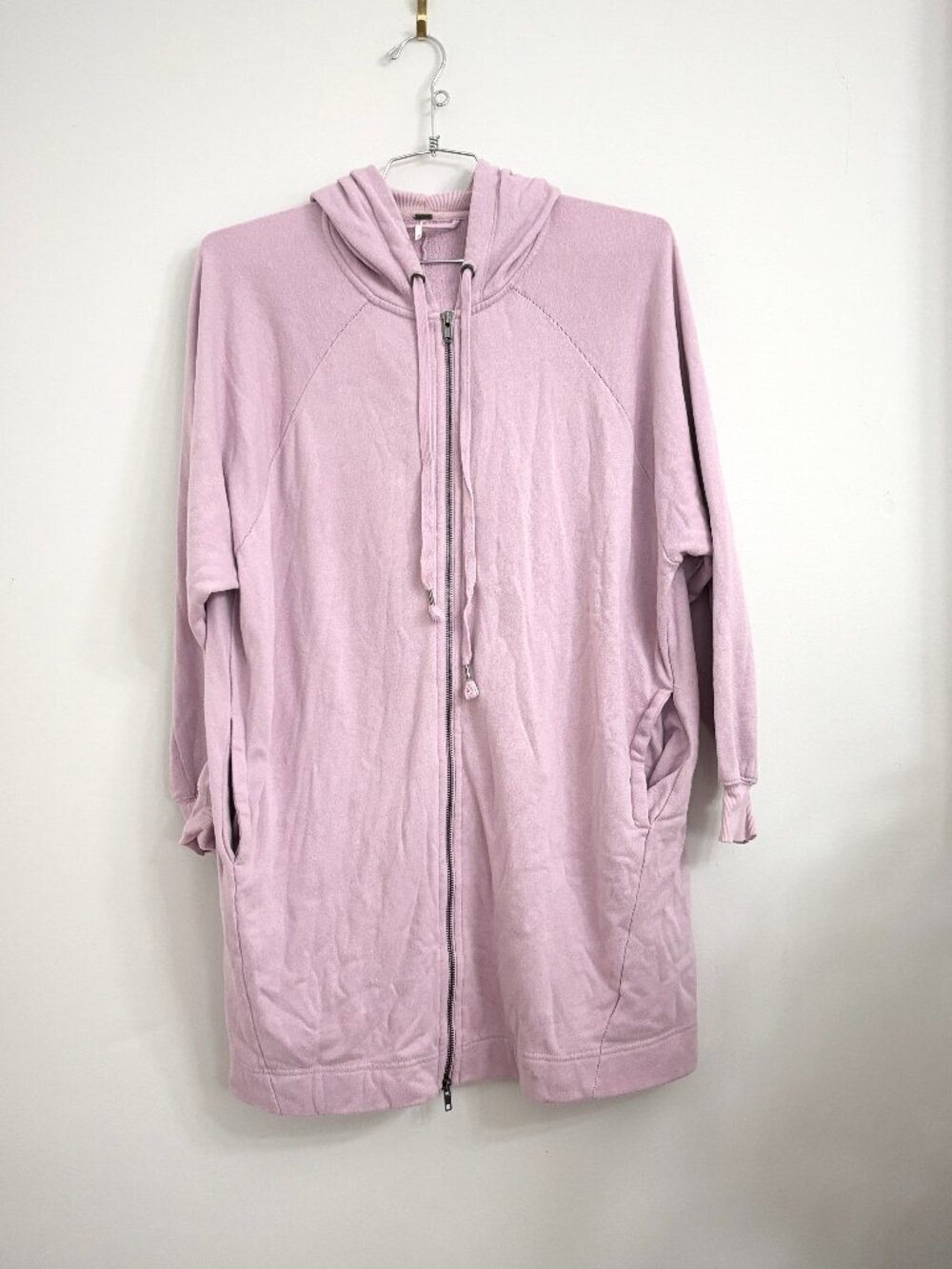 Free People Lavender Pink Oversized Long Zip Up Sweater Hoodie - XS